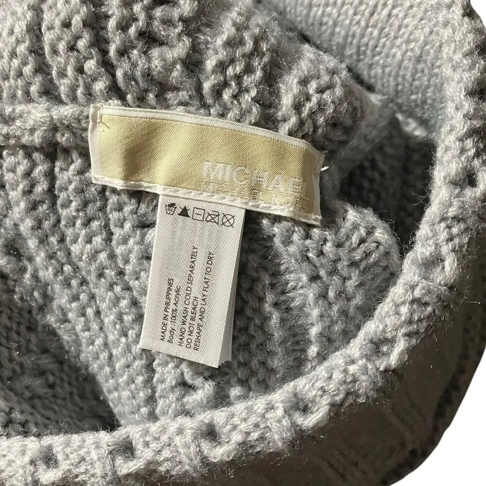 Michael Kors Gray Cable Knit Pom Beanie Womens One Size Winter Hat‎